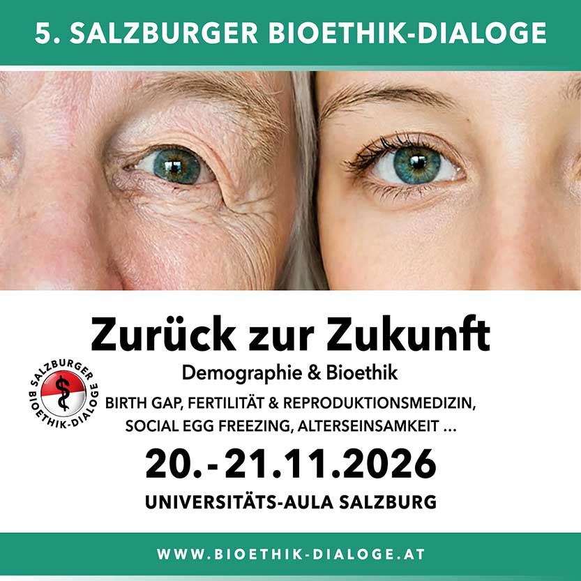 Plakat mit Programm der 5. Salzburger Bioethik-Dialoge 2026